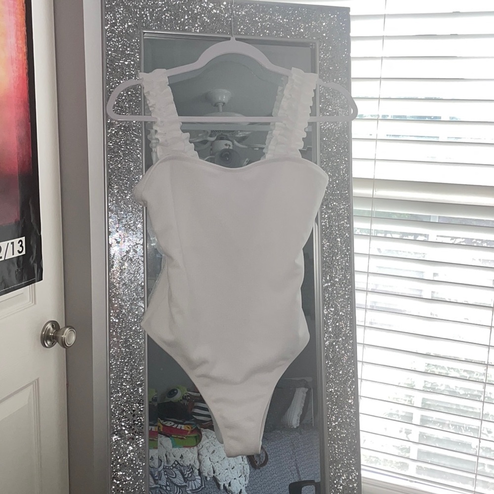 White Ruffle Strap Bodysuit